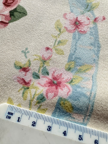 Vintage Fabric 1980s? Shabby Bythorn Anne & Robert Swaffer Cotton Sateen Drapery Roses & Ribbons 120cm Wide