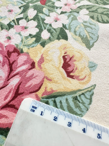 Vintage Fabric 1980s? Shabby Bythorn Anne & Robert Swaffer Cotton Sateen Drapery Roses & Ribbons 120cm Wide