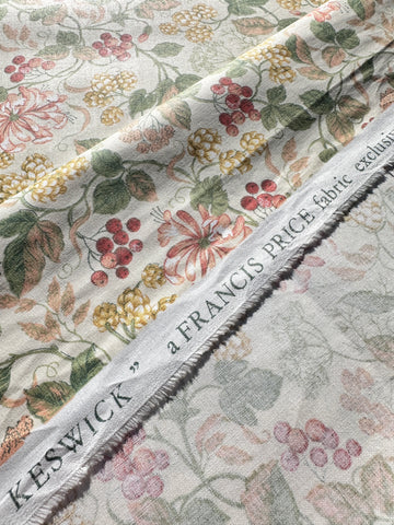 Vintage Fabric Keswick Francis Price UK Drapery Cotton Chintz Botanical Detail 65cm Wide
