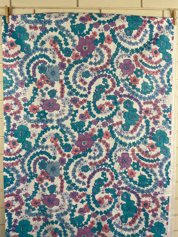SINGLE FAT QUARTER: Vintage Fabric Cotton Sheeting 1970s Flower Power Retro Cotton Unused 50cm x 50cm
