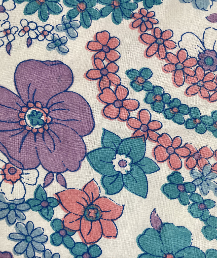 SINGLE FAT QUARTER: Vintage Fabric Cotton Sheeting 1970s Flower Power Retro Cotton Unused 50cm x 50cm