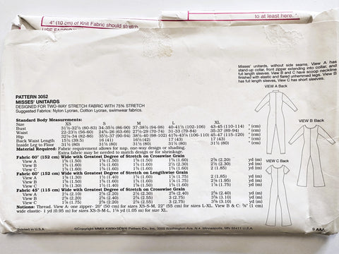 UNITARD BODY SUIT: Kwik Sew Sewing Pattern 2009 Size XS-XL Complete FF *3052