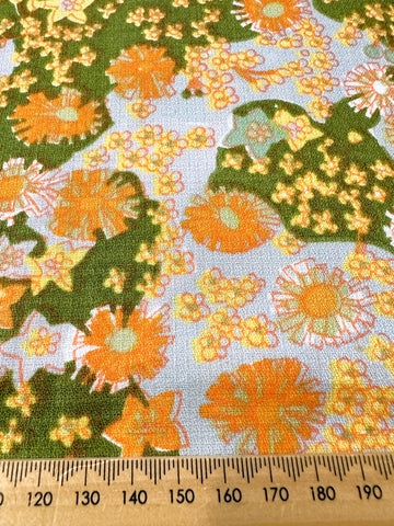 LAST PIECE Vintage Fabric 1960s? Orange Yellow Floral on Green & Grey 78cm x 50cm
