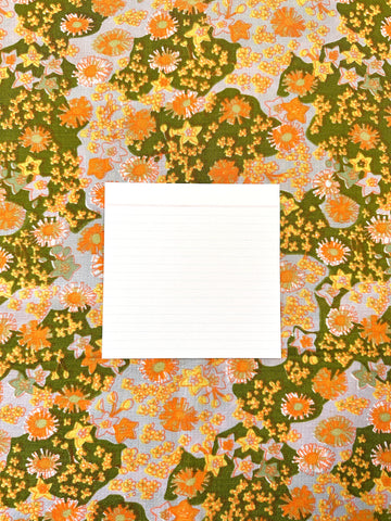 LAST PIECE Vintage Fabric 1960s? Orange Yellow Floral on Green & Grey 78cm x 50cm