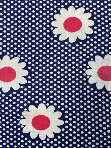 2m LEFT: Vintage Fabric MCM 1950s Dress Cotton w/ Classic Navy Blue Red Flowers & Spots