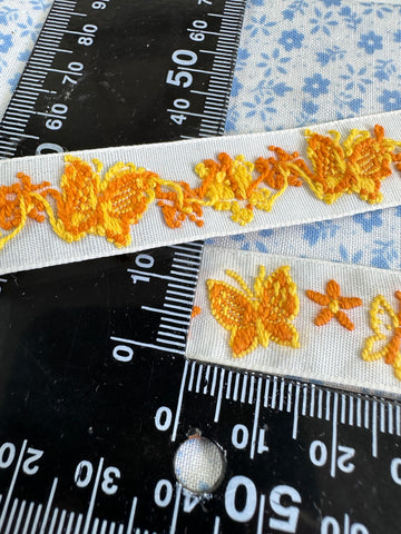 1.5m LEFT: Vintage? 1980s? Yellow Orange Butterflies & Flowers Ribbon 18mm Wide