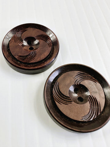 TWO BUTTONS LEFT: Vintage Buttons 40s? Brown Bakelite 2-Hole 28mm