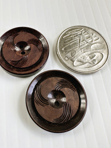 TWO BUTTONS LEFT: Vintage Buttons 40s? Brown Bakelite 2-Hole 28mm