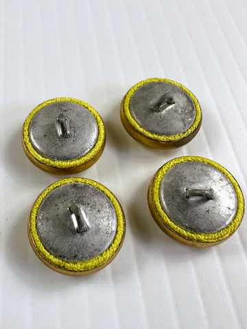 ONE SET ONLY: Vintage Buttons Neon Yellow Fabric w/ Gold Ring Shank 18mm x 4