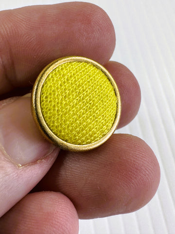ONE SET ONLY: Vintage Buttons Neon Yellow Fabric w/ Gold Ring Shank 18mm x 4
