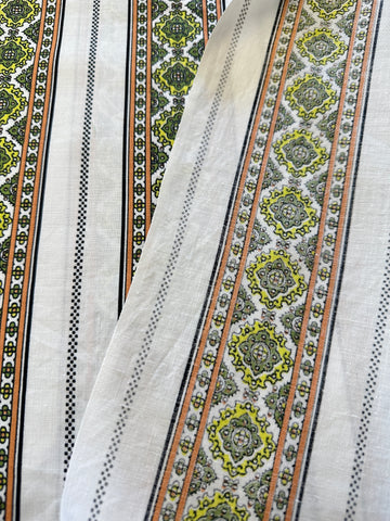3.5m LEFT: Vintage Fabric 1960s 70s Cotton Percale w/ Ogees in Stripes 88cm Wide