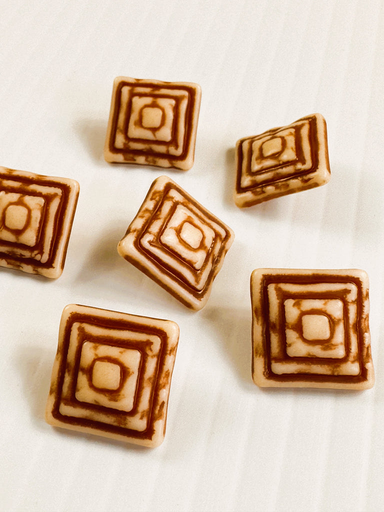 TWO SETS LEFT: Modern? Vintage? Buttons Brown Square Layered Shank 15mm x6