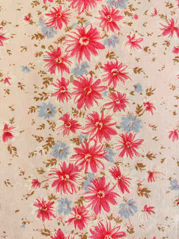 1.5m LEFT: Vintage Fabric Cotton Sheeting 1970s Pink Blue Floral on Pale Pink 100cm Wide