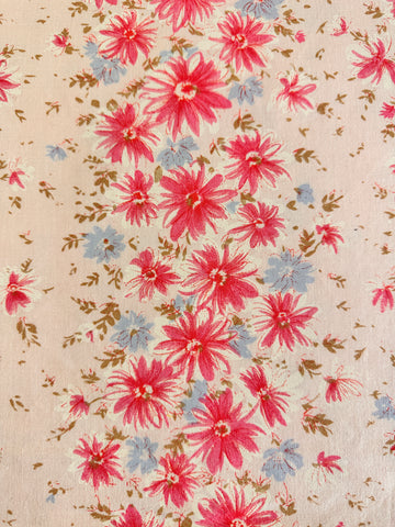 1.5m LEFT: Vintage Fabric Cotton Sheeting 1970s Pink Blue Floral on Pale Pink 200cm Wide