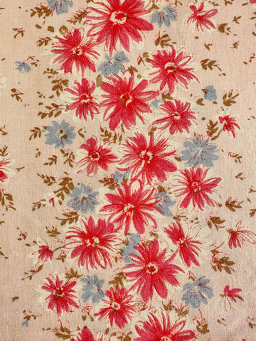 1m LEFT: Vintage Fabric Cotton Sheeting 1970s Pink Blue Floral on Pale Pink 200cm Wide
