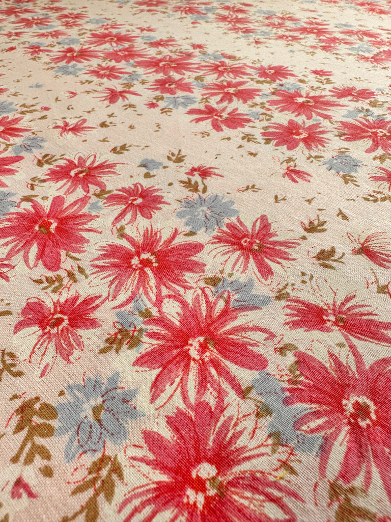 2m LEFT: Vintage Fabric Cotton Sheeting 1970s Pink Blue Floral on Pale Pink 200cm Wide