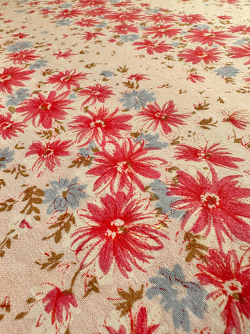 1.5m LEFT: Vintage Fabric Cotton Sheeting 1970s Pink Blue Floral on Pale Pink 200cm Wide