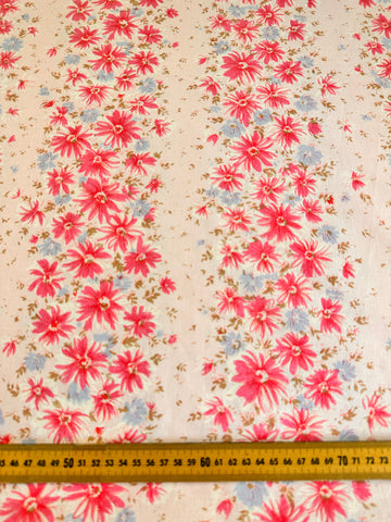 1.5m LEFT: Vintage Fabric Cotton Sheeting 1970s Pink Blue Floral on Pale Pink 100cm Wide