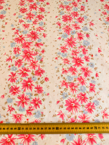 1.5m LEFT: Vintage Fabric Cotton Sheeting 1970s Pink Blue Floral on Pale Pink 200cm Wide