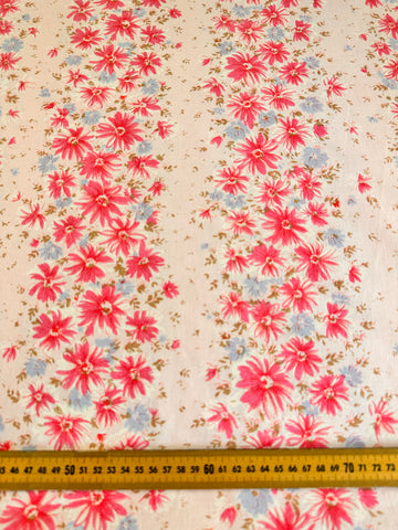 1m LEFT: Vintage Fabric Cotton Sheeting 1970s Pink Blue Floral on Pale Pink 200cm Wide