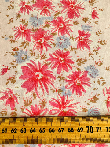 1.5m LEFT: Vintage Fabric Cotton Sheeting 1970s Pink Blue Floral on Pale Pink 200cm Wide