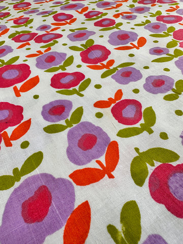 4m LEFT: Vintage Fabric Cotton Sheeting 1970s Retro Bright Floral Unused 150cm Wide