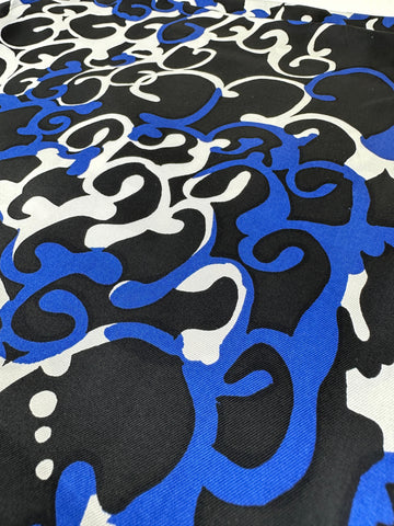 SINGLE FAT QUARTER: Vintage Fabric 1980s? Light Weight Pure Silk in Black, Blue, White 44cm x 50cm