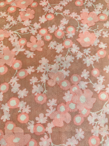 SINGLE FAT QUARTER: Vintage Fabric 1960s Shimmer Mod Dress Fabric Pink Floral on Pink 54cm x 50cm