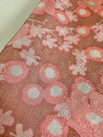 SINGLE FAT QUARTER: Vintage Fabric 1960s Shimmer Mod Dress Fabric Pink Floral on Pink 54cm x 50cm