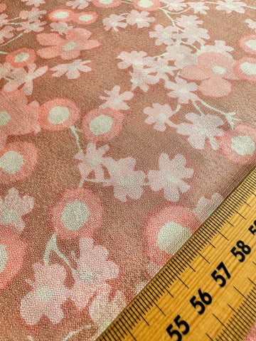 SINGLE FAT QUARTER: Vintage Fabric 1960s Shimmer Mod Dress Fabric Pink Floral on Pink 54cm x 50cm