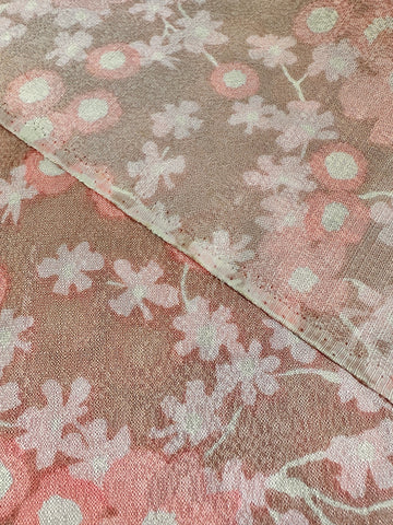 SINGLE FAT QUARTER: Vintage Fabric 1960s Shimmer Mod Dress Fabric Pink Floral on Pink 54cm x 50cm