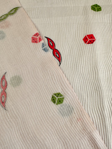 3.5m LEFT: Vintage Fabric 1950s Midcentury Embossed Pale Pink Cotton w/ Harlequin Mask & Dice
