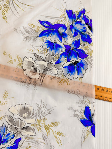 LAST 1/2m: Vintage Fabric 1960s Dress Nylon Sheer w/ Blue Floral