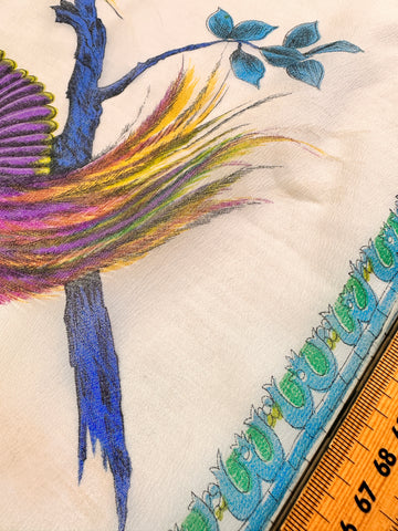 SINGLE REMNANT: Vintage Fabric Apparel Nylon Overlap 1970s Birds of Paradise 64cm x 1m