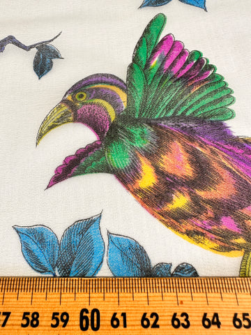 SINGLE REMNANT: Vintage Fabric Apparel Nylon Overlap 1970s Birds of Paradise 64cm x 1m