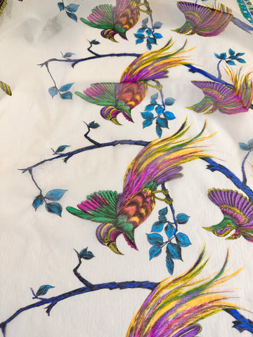 SINGLE REMNANT: Vintage Fabric Apparel Nylon Overlap 1970s Birds of Paradise 114cm x 1m