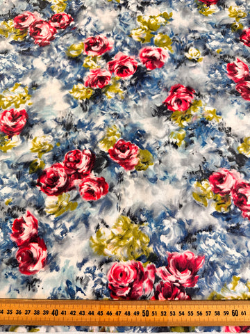 LAST 1/2m: Vintage Fabric 1950s Crispy Dress Cotton Romantic Painterly Floral