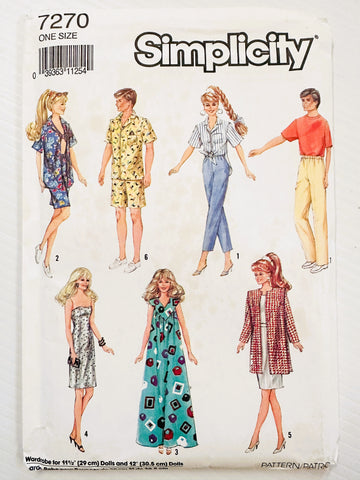 29cm DOLLS WARDROBE BARBIE KEN BROOKE SHIELDS Simplicity Sewing Pattern 1991 Super Cute Clothes *7270