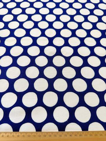 REMNANT Vintage Fabric 1950s Linen Look Light Weight Rayon w/ White Dot on Navy Tootal UK 44cm x 44cm