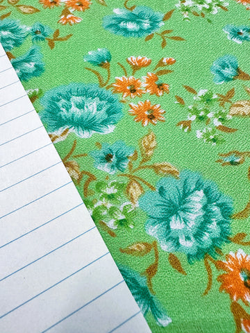 REMNANT Vintage Fabric 1970s Pretty Bright Floral on Lime Green Cotton Crepe Texture 43cm x 37cm
