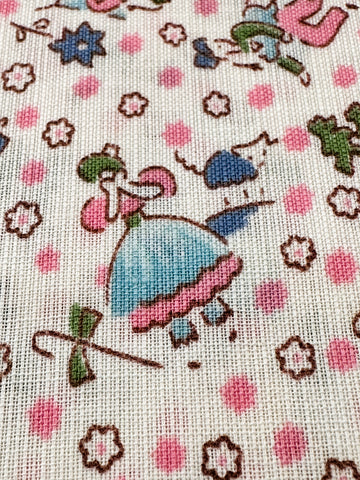 Vintage Fabric 1950s Delightful Novelty Print Nursery Rhymes Cotton 85cm Wide