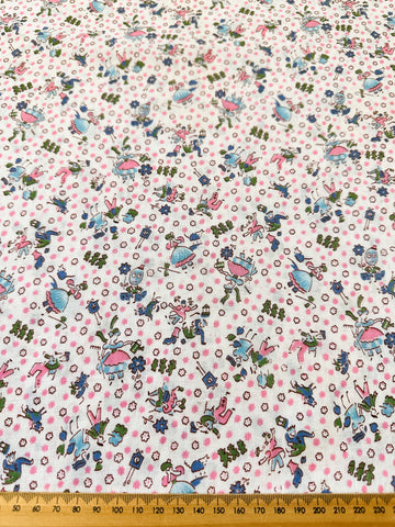 Vintage Fabric 1950s Delightful Novelty Print Nursery Rhymes Cotton 85cm Wide