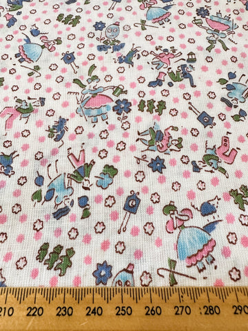Vintage Fabric 1950s Delightful Novelty Print Nursery Rhymes Cotton 85cm Wide