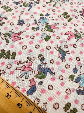Vintage Fabric 1950s Delightful Novelty Print Nursery Rhymes Cotton 85cm Wide