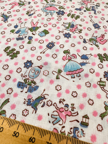 Vintage Fabric 1950s Delightful Novelty Print Nursery Rhymes Cotton 85cm Wide