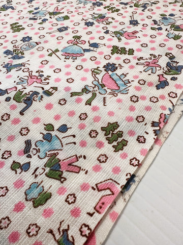 Vintage Fabric 1950s Delightful Novelty Print Nursery Rhymes Cotton 85cm Wide