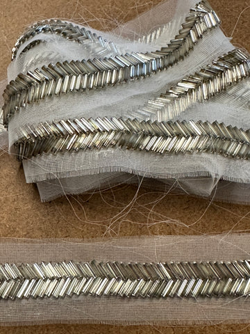 ONLY PIECE: Vintage? Modern? Glass? Silver Beaded Trim on Nylon 10mm x 1.8m