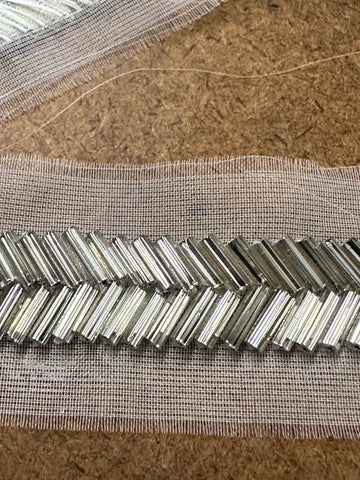 ONLY PIECE: Vintage? Modern? Glass? Silver Beaded Trim on Nylon 10mm x 1.8m