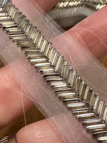 ONLY PIECE: Vintage? Modern? Glass? Silver Beaded Trim on Nylon 10mm x 1.8m