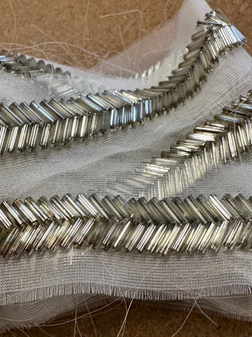 ONLY PIECE: Vintage? Modern? Glass? Silver Beaded Trim on Nylon 10mm x 1.8m